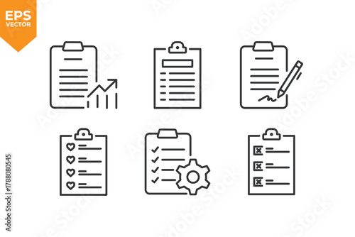 Set of line icons Clipboard. Outline icons collection stock illustration stock illustration
