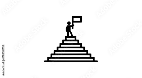 Man on top of a pyramid with a flag