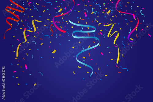 Vibrant confetti and streamers shower down, creating a festive and celebratory atmosphere perfect for any joyous occasion