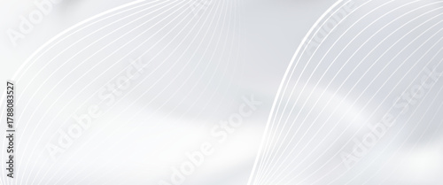 Minimal white and gray abstract background with curved lines and soft light effects. Ideal for corporate, web, and presentation
