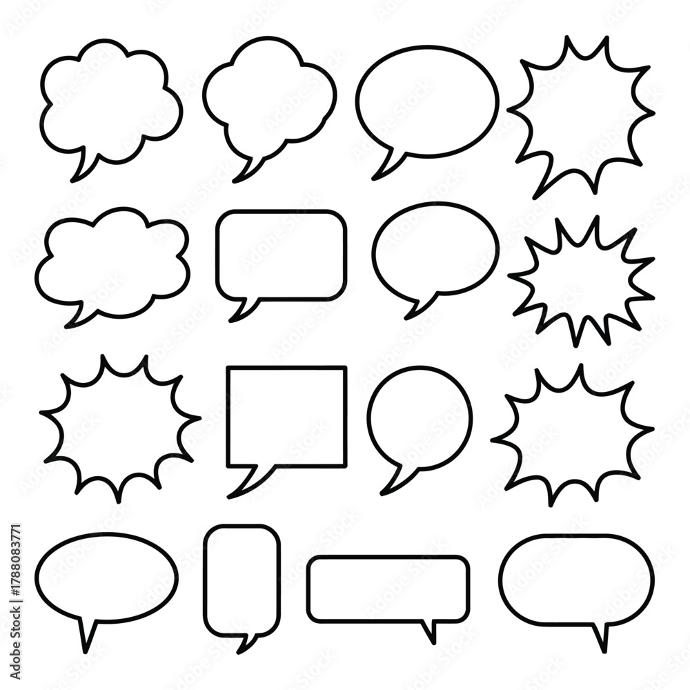 Fototapeta premium Collection of Diverse Speech Bubble Outlines on White Background Illustration