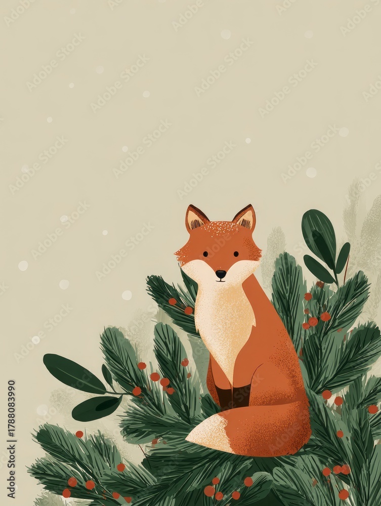 Obraz premium fox on a Christmas background illustration.