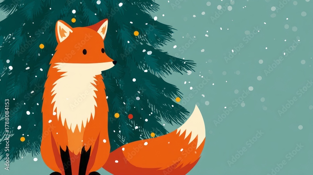 Obraz premium fox on a Christmas background illustration.