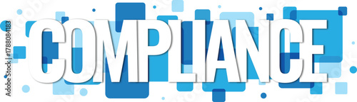 White Compliance text on a modern blue geometric legal and regulatory framework background