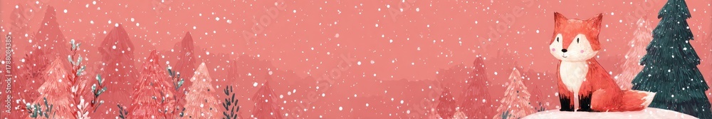 Obraz premium fox against the background of a Christmas tree illustration.