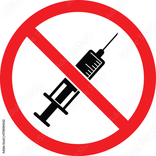 No injection sign illustration. prohibition of drug use, vaccination, or medical procedures. dangerous symbol for health and safety regulations.