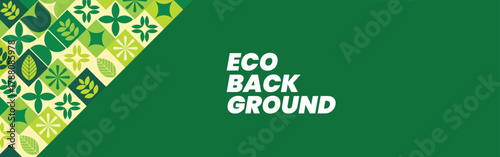 Eco geometric mosaic background with green leaf pattern design for bio nature projects and environmental concepts
