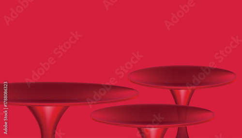 3D red podium background with minimal abstract platforms for product display.Vector mockup step stand for promotional banner,cosmetic branding, fashion ad,online shopping campaign on Christmas