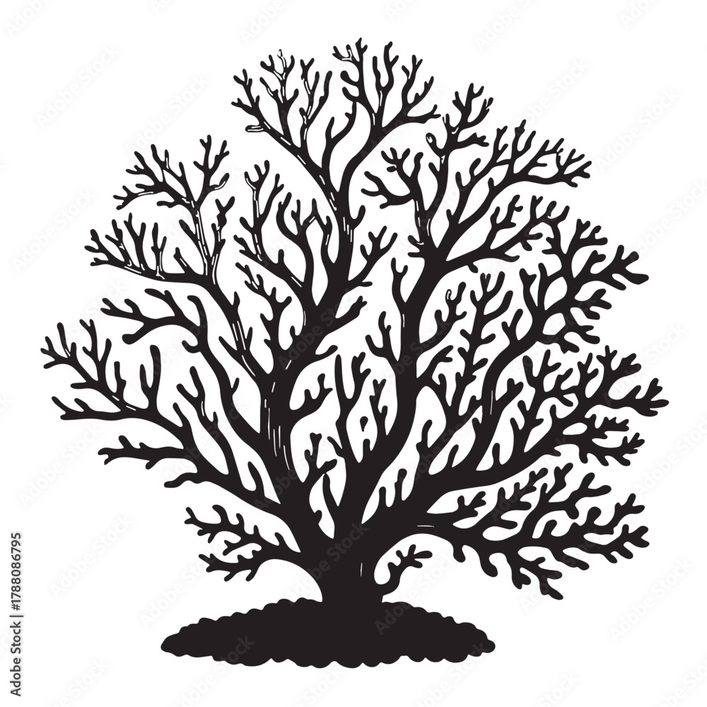 Obraz premium Black Underwater Coral Silhouette Vector, High Quality Illustration on White Background