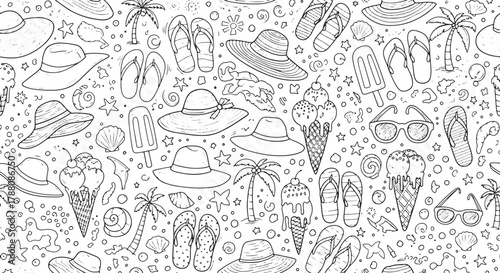 Vactor illustration of seamless summer pattern with beach elements for textile design