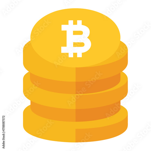 Stack of gold bitcoin coins isolated on white background, representing cryptocurrency and digital finance