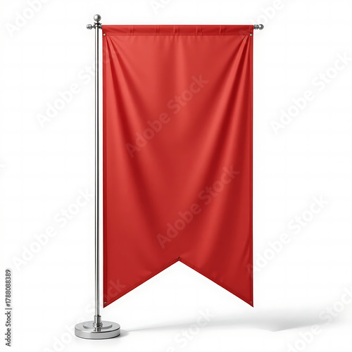 Blank red vertical banner flag on pole mockup