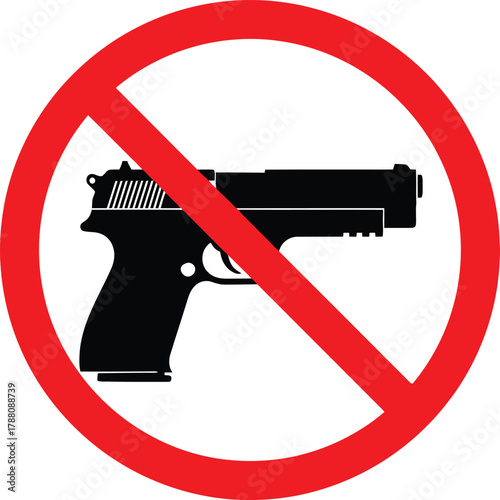 No gun sign vector illustration. forbidden firearm or pistol symbol in red crossed out circle. weapon control and safety concept. danger prevention graphic element vector.