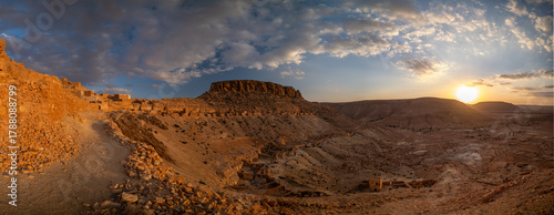View of Ksar Guermessa located under the peak of Ras Oum Moutmana, Tunisia