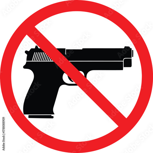 No firearms allowed sign, handgun prohibition symbol for public safety and weapon restriction. vector illustration of gun control and peace policy.