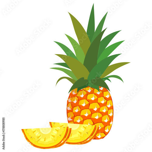 pineapple fruit illustration, summer fresh fruit theme	