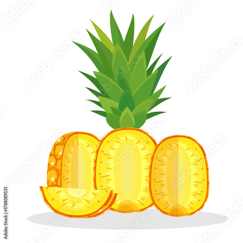 pineapple fruit illustration with flat style design, fresh fruit.