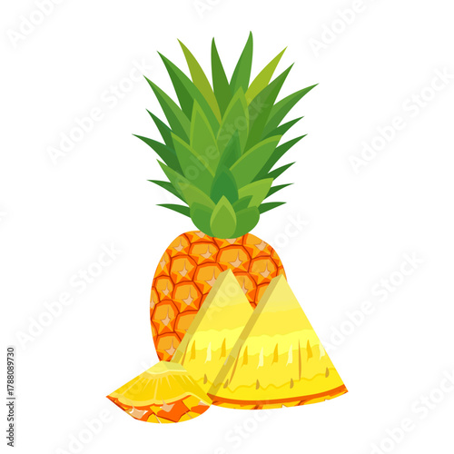 pineapple fruit illustration with flat style design, fresh fruit.