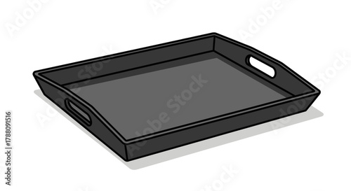 Isolated black serving tray with handles, vector graphic illustration