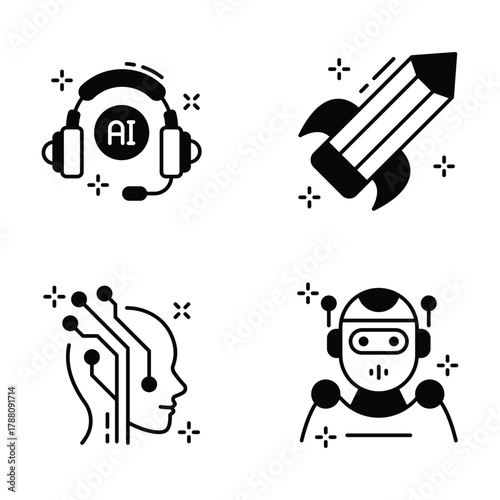 Set of artificial intelligence icons in glyph style, ready for premium use