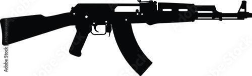 Black assault rifle silhouette, military weapon vector, AK47 gun outline, tactical firearm design, modern war symbol, army illustration, combat equipment icon