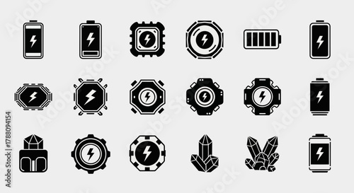 Dynamic energy icons and symbols representing power, innovation, and technology for modern digital projects and branding