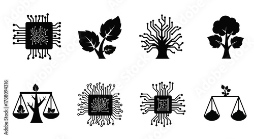 Innovative eco-tech concepts blending nature and digital circuits for sustainable future solutions