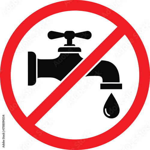 No water faucet symbol. prohibition sign for water saving and conservation. drought warning icon, water restriction illustration, save water concept.