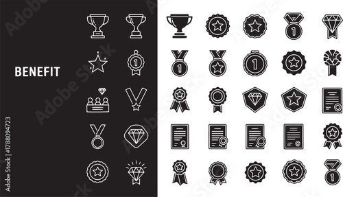 Versatile collection of graphic elements featuring award ribbons stars and decorative accents in vibrant colors