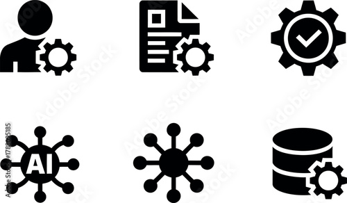Set of six black icons