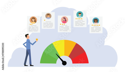 Performance review, employee evaluation rating assessment, quality scale or appraisal comparison concept