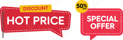 Special Offer Banner Set | Red Hot Price Labels and Sale Tags Isolated on White Background