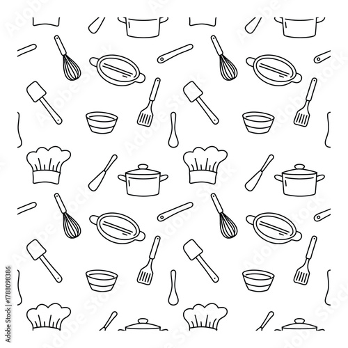 Seamless Pattern of Kitchen Utensils for Culinary Themed Backgrounds and Designs
