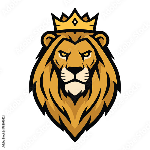 Illustration of a lion's head wearing a crown on a white background