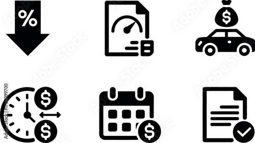 Collection of car loan and finance related vector icons