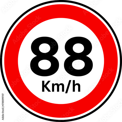 Speed limit 88 kmh traffic sign, Speed limit 88 kilometers per hour road sign