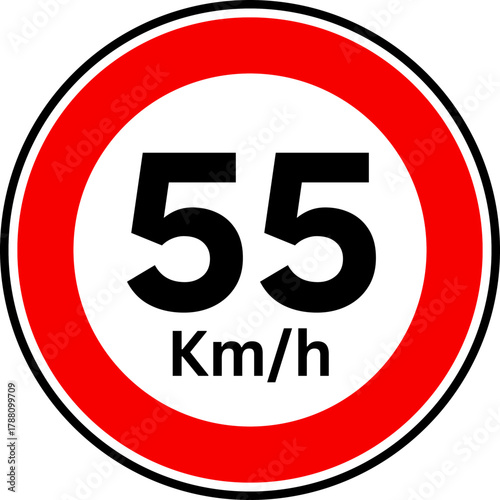 Speed limit 55 kmh traffic sign, Speed limit 55 kilometers per hour road sign