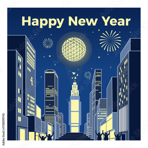 Countdown ball dropping in Times Square, simple vector illustration