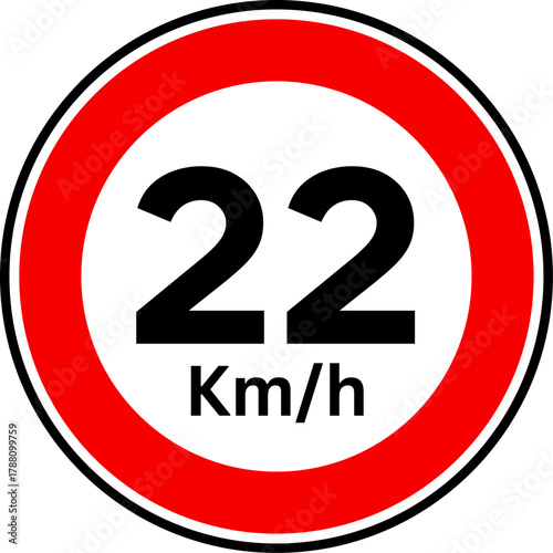 Speed limit 22 kmh traffic sign, Speed limit 22 kilometers per hour road sign