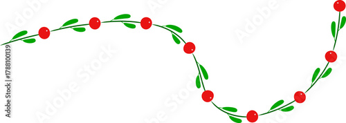 Retro Pixel Art Garland Vine: Red Berries, Green Leaves, Wavy Decoration