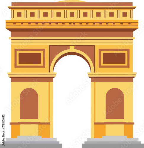 Arc de triomphe icon isolated on white background, a famous landmark of paris, france. flat vector illustration of the iconic triumphal arch.