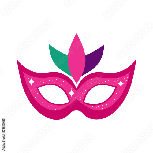 party mask and glitter elements  white background 