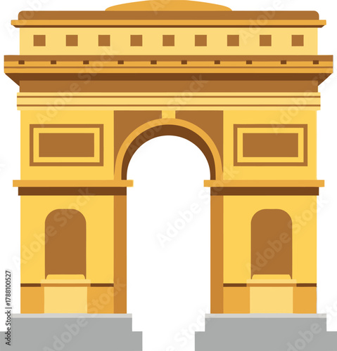 A vibrant flat vector illustration of the famous arc de triomphe, an iconic historical monument and triumphal arch in paris, france, isolated on a white background.
