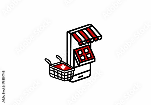 E-commerce line white icon. Online shopping in smart phone. Digital purchase. Mobile store sign. Sign for web page, app, promo. Vector isolated object.