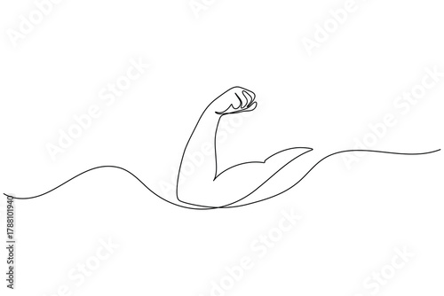 Strong arm continuous one line drawing showing muscle and power concept