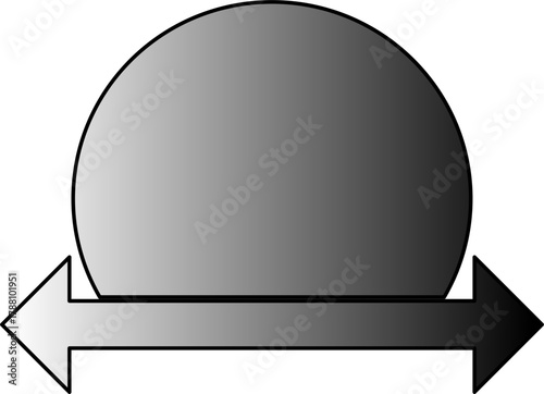 A gray gradient circle with a double-headed arrow extending horizontally from its base.