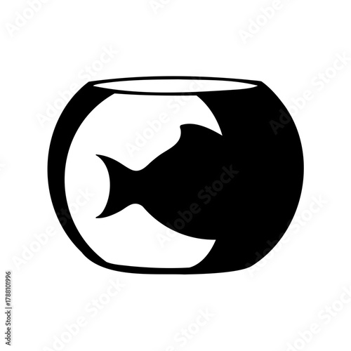 Simple fish in a fishbowl black and white graphic icon Vector, illustration
