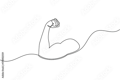 Strong arm continuous one line drawing showing muscle and power concept
