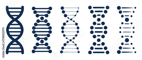 Collection of stylized DNA double helix icons in navy blue