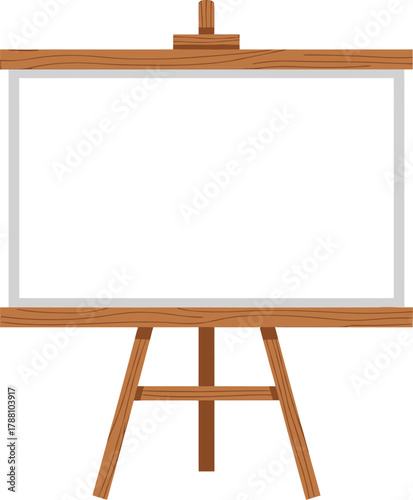 Wooden art easel with a blank white canvas or board, ready for painting or display. a versatile illustration for creative projects, presentations, and education.